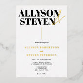 名モダンはっきりしたスクリプト結婚photo 箔招待状 (正面)