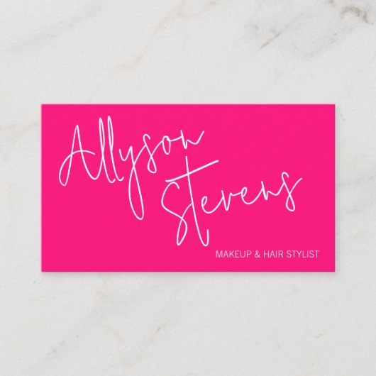 名モダンはっきりしたピンクのスクリプトのメイクアップヘアロゴqr 名刺 (正面)