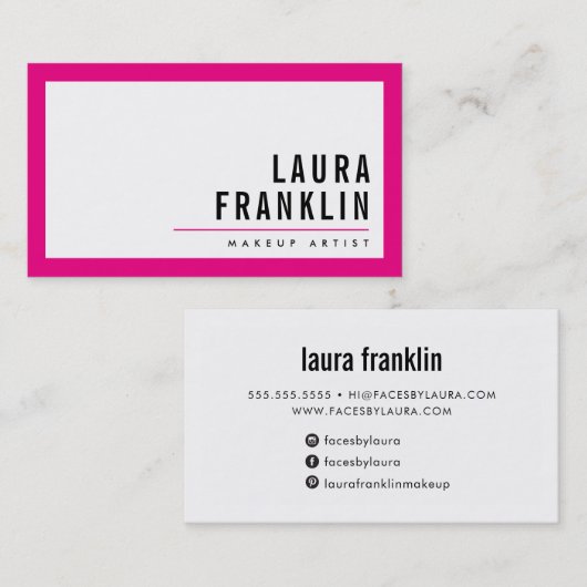 名モダンはっきりしたミニマル名bright pink black 名刺 (正面/裏面)
