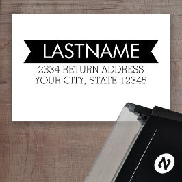 名モダンはっきりした前と差出人住所（バナー付） セルフインキングスタンプ