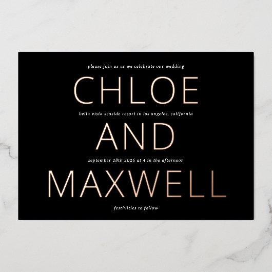 名モダンはっきりした前の結婚式の招待 箔招待状 (正面)