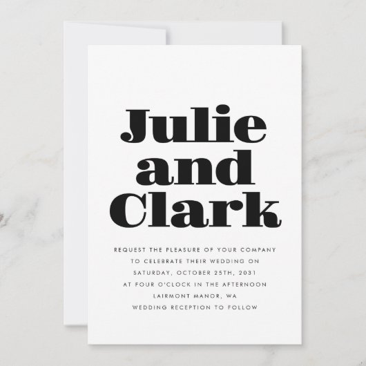 名モダンはっきりした前白黒結婚の 招待状 (正面)