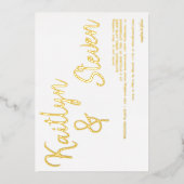 名モダンはっきりした名スクリプト結婚minamalist 箔招待状 (正面)