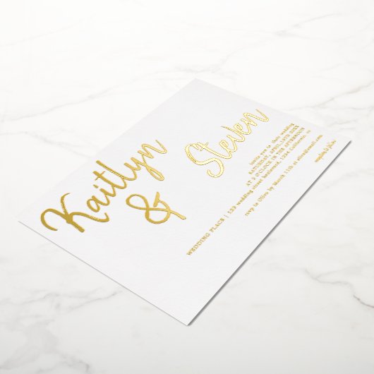 名モダンはっきりした名スクリプト結婚minamalist 箔招待状 (回転した状態)