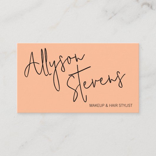 名モダンはっきりした字メイクヘアロゴqr桃 名刺 (正面)