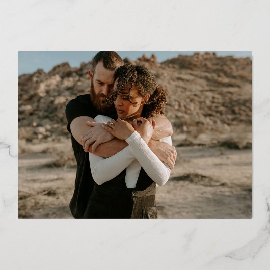 名モダンはっきりした2枚の写真を重ねて結婚バラ 箔招待状 (裏面)