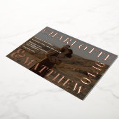 名モダンはっきりした2枚の写真を重ねて結婚バラ 箔招待状 (回転した状態)