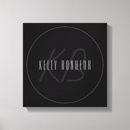 名モダンエレガント前とモノグラム | 濃いグレーと黒 キャンバスプリント (正面)