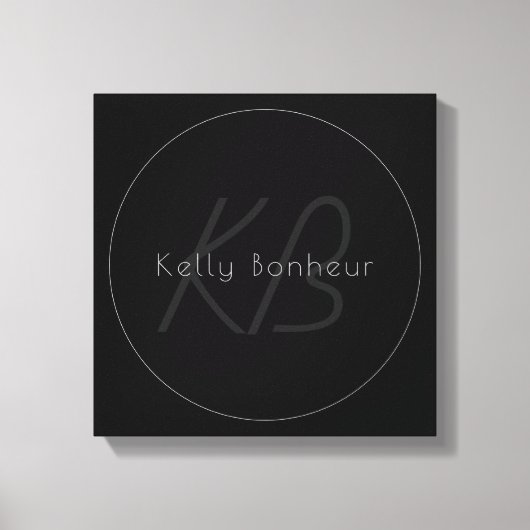名モダンエレガント前とモノグラム | 濃いグレーと黒 キャンバスプリント (正面)