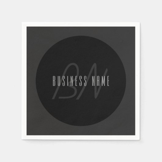 名モダンエレガント前とモノグラム | 濃いグレーと黒 スタンダードカクテルナプキン (正面)