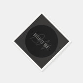 名モダンエレガント前とモノグラム | 濃いグレーと黒 スタンダードカクテルナプキン (角)