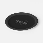 名モダンエレガント前とモノグラム | 濃いグレーと黒 ペーパープレート (アングル)