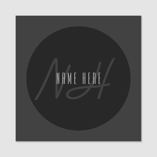 名モダンエレガント前とモノグラム | 濃いグレーと黒 名札 (正面)