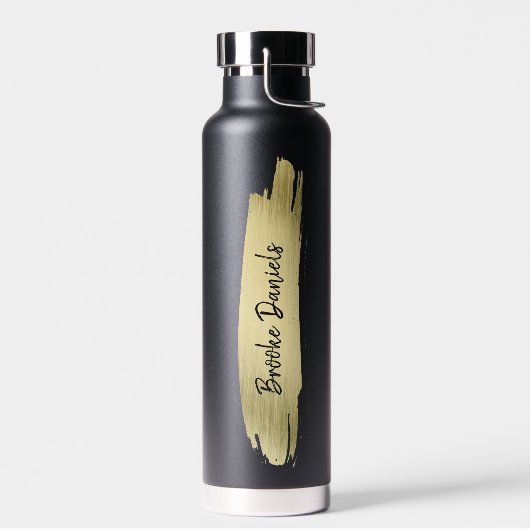 名モダンエレガント黒と金ゴールド ウォーターボトル (左面)