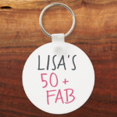 名モダンスタイリッシュ名ホットピンク50素晴らしい誕生日 キーホルダー (正面)