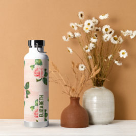 名モダンパーソナライズされたエレガント前ピンク・ローズ ウォーターボトル