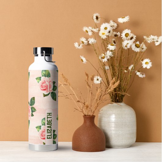 名モダンパーソナライズされたエレガント前ピンク・ローズ ウォーターボトル