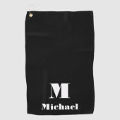 名モダンパーソナライズされた前イニシャル無地のカラー黒 ゴルフタオル (正面)