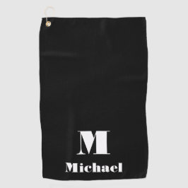 名モダンパーソナライズされた前イニシャル無地のカラー黒 ゴルフタオル