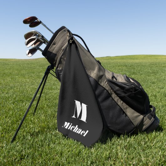 名モダンパーソナライズされた前イニシャル無地のカラー黒 ゴルフタオル (グリーン)