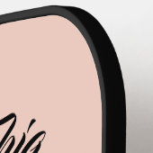 名モダンパーソナライズされた前ピンクのバラの花ブラック ピックルボールラケット (左詳細)