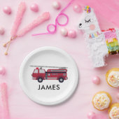 名モダンパーソナライズされた前Red Fire truck誕生日 ペーパープレート (パーティー)