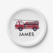 名モダンパーソナライズされた前Red Fire truck誕生日 ペーパープレート (正面)