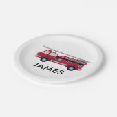 名モダンパーソナライズされた前Red Fire truck誕生日 ペーパープレート (アングル)