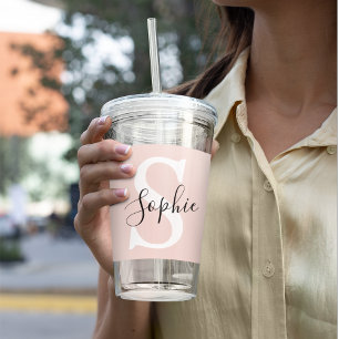 名モダンパーソナライズされた名モノグラムパステルピンク アクリルタンブラー