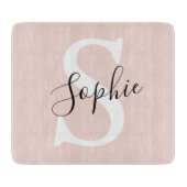 名モダンパーソナライズされた名モノグラムパステルピンク カッティングボード (正面)