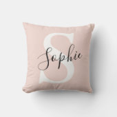 名モダンパーソナライズされた名モノグラムパステルピンク クッション (正面)