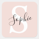 名モダンパーソナライズされた名モノグラムパステルピンク スクエアシール (正面)