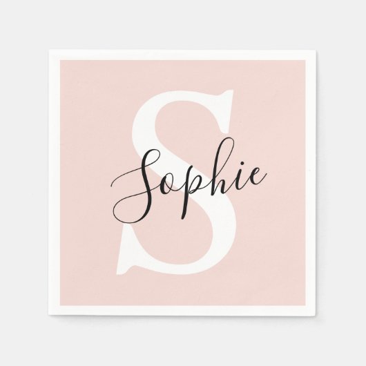 名モダンパーソナライズされた名モノグラムパステルピンク スタンダードカクテルナプキン (正面)