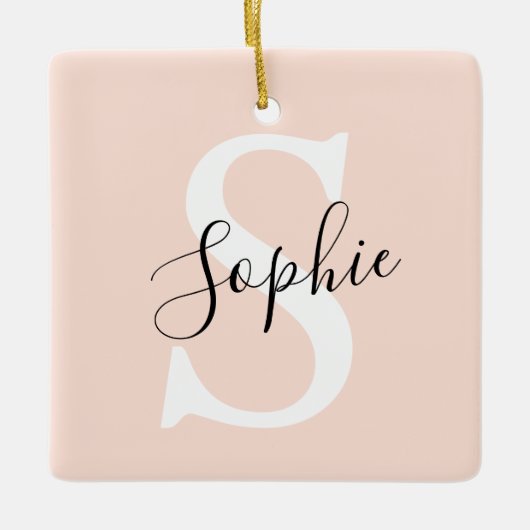 名モダンパーソナライズされた名モノグラムパステルピンク セラミックオーナメント (正面)