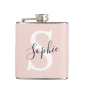名モダンパーソナライズされた名モノグラムパステルピンク フラスク (正面)