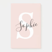 名モダンパーソナライズされた名モノグラムパステルピンク ポストイット (正面)