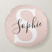名モダンパーソナライズされた名モノグラムパステルピンク ラウンドクッション (正面)
