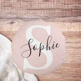 名モダンパーソナライズされた名モノグラムパステルピンク ラウンドクッション