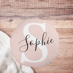 名モダンパーソナライズされた名モノグラムパステルピンク ラウンドクッション
