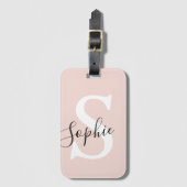 名モダンパーソナライズされた名モノグラムパステルピンク ラゲッジタグ (正面縦)