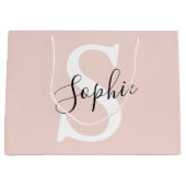 名モダンパーソナライズされた名モノグラムパステルピンク ラージペーパーバッグ (正面)