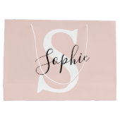 名モダンパーソナライズされた名モノグラムパステルピンク ラージペーパーバッグ (裏面)