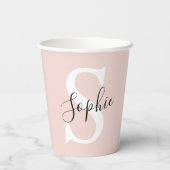 名モダンパーソナライズされた名モノグラムパステルピンク 紙コップ (裏面)