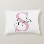 名モダンパーソナライズされた名モノグラムピンク アクセントクッション (正面)