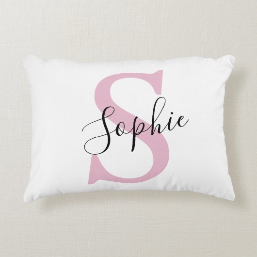 名モダンパーソナライズされた名モノグラムピンク アクセントクッション (正面)