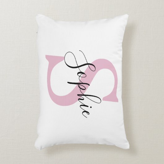 名モダンパーソナライズされた名モノグラムピンク アクセントクッション (正面(垂直))