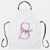 名モダンパーソナライズされた名モノグラムピンク エプロン (正面)
