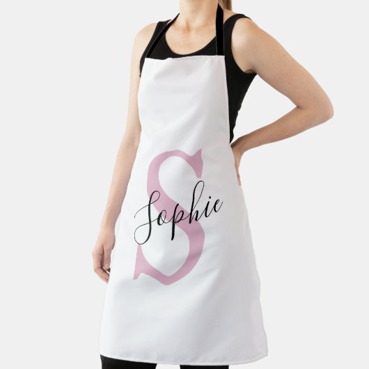 名モダンパーソナライズされた名モノグラムピンク エプロン (インサイチュ)