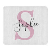 名モダンパーソナライズされた名モノグラムピンク カッティングボード (正面)