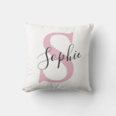 名モダンパーソナライズされた名モノグラムピンク クッション (正面)